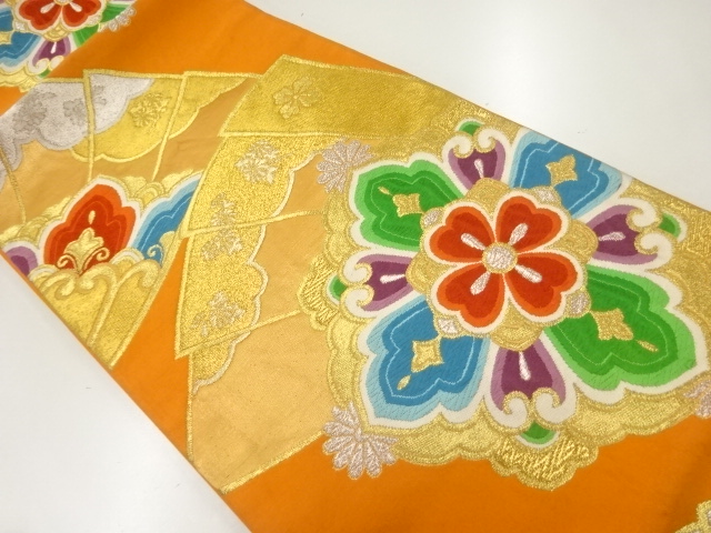JAPANESE KIMONO / ANTIQUE FUKURO OBI / SILK / WOVEN FLOWER CREST